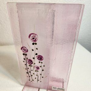 Valentine Single Rose Vase Paneled Pink Glass Art Studio EUC FAST Ship